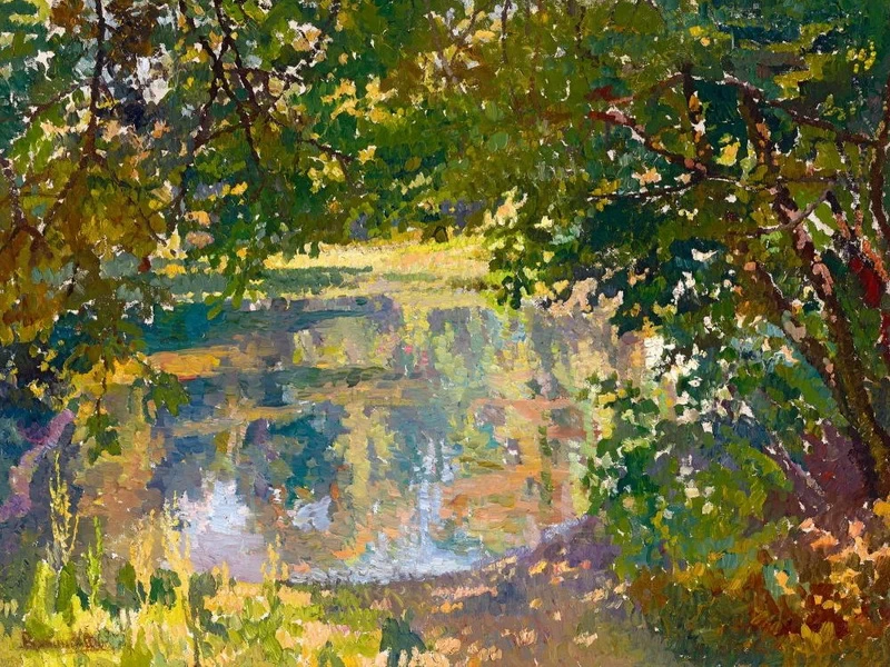 1868-Ritta Boemm - Riva del lago con luci riflettenti, c. 1909